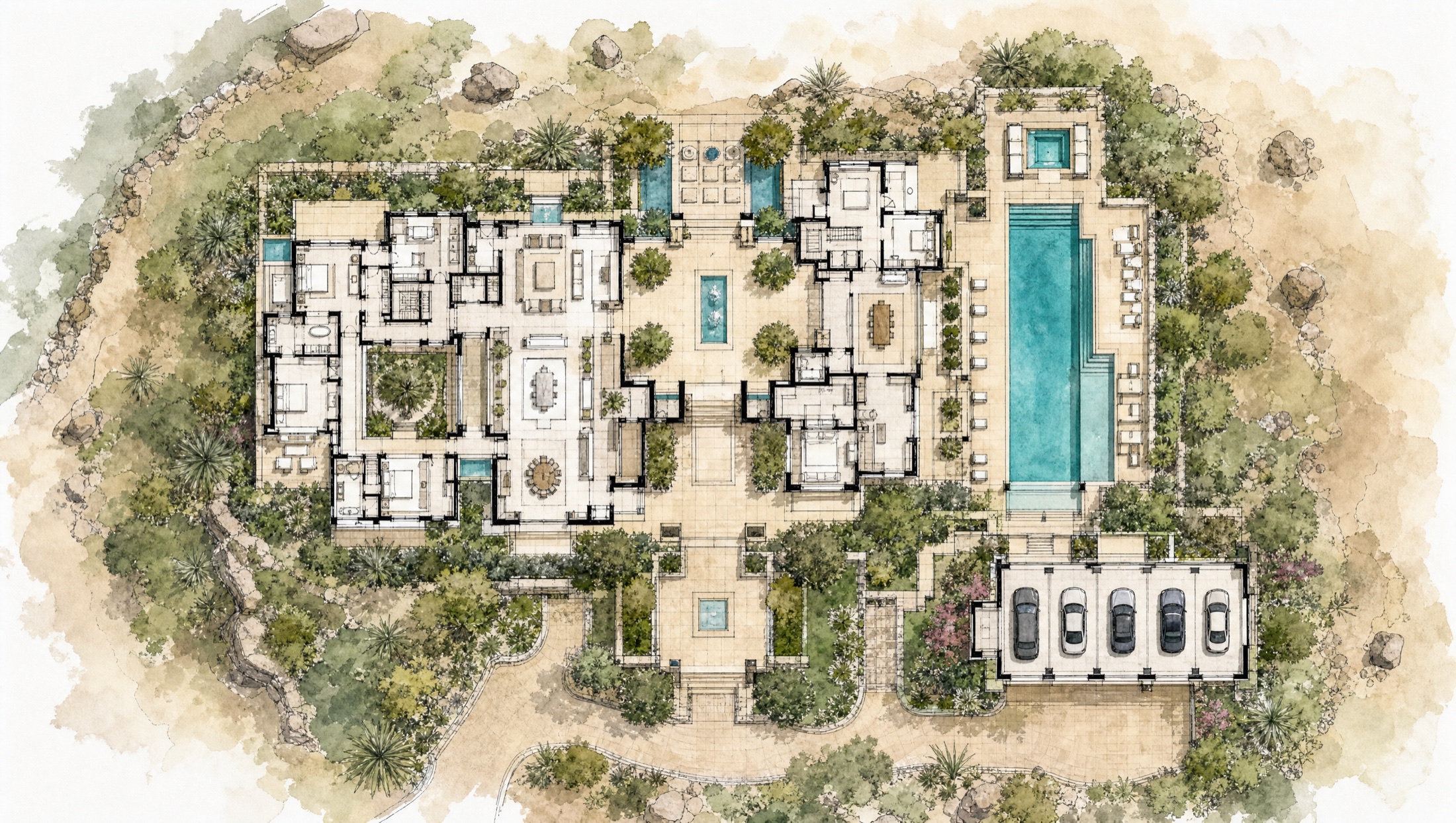 Watercolor estate site plan for Paradise Valley