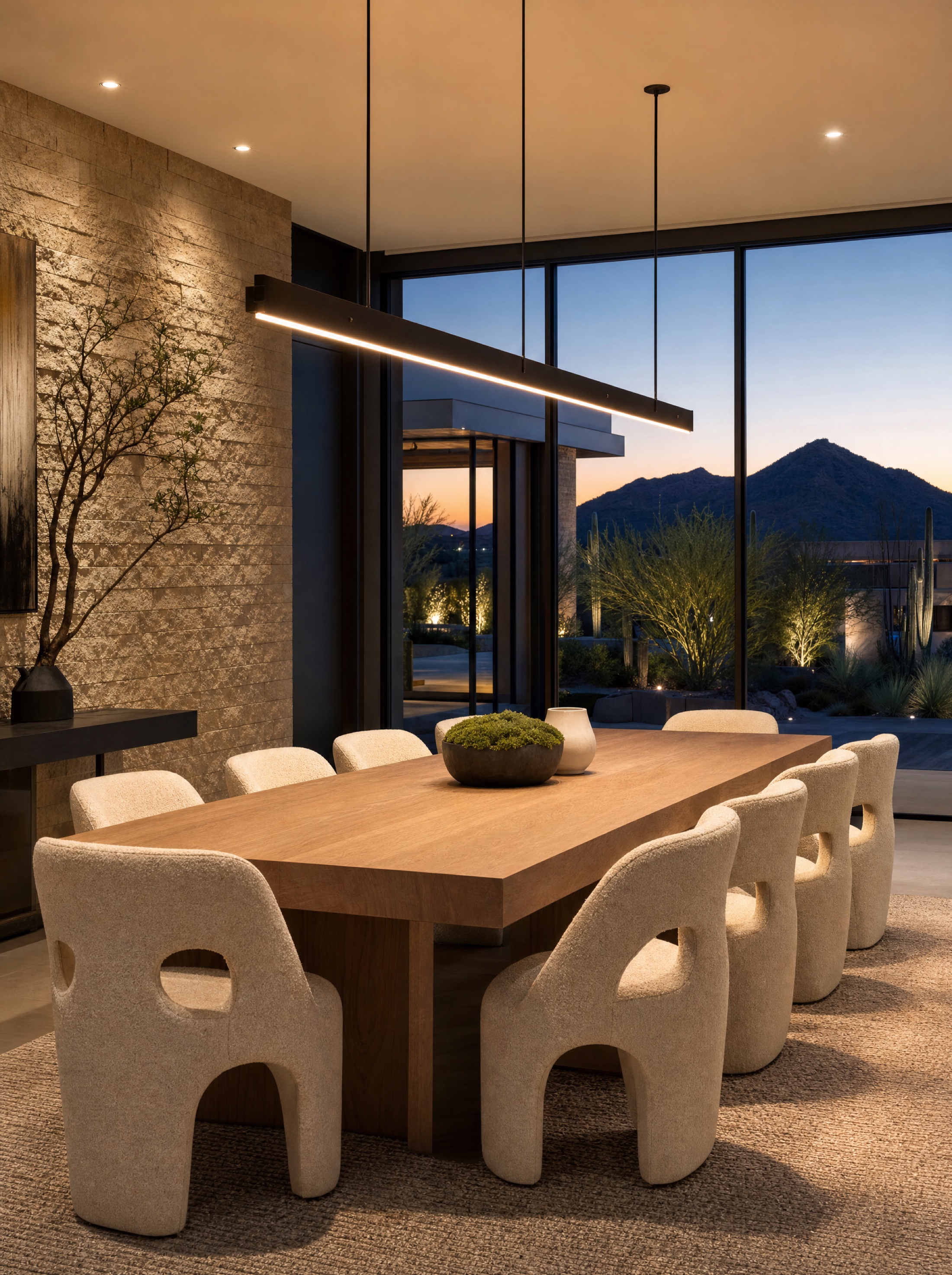 Dining room at dusk, built