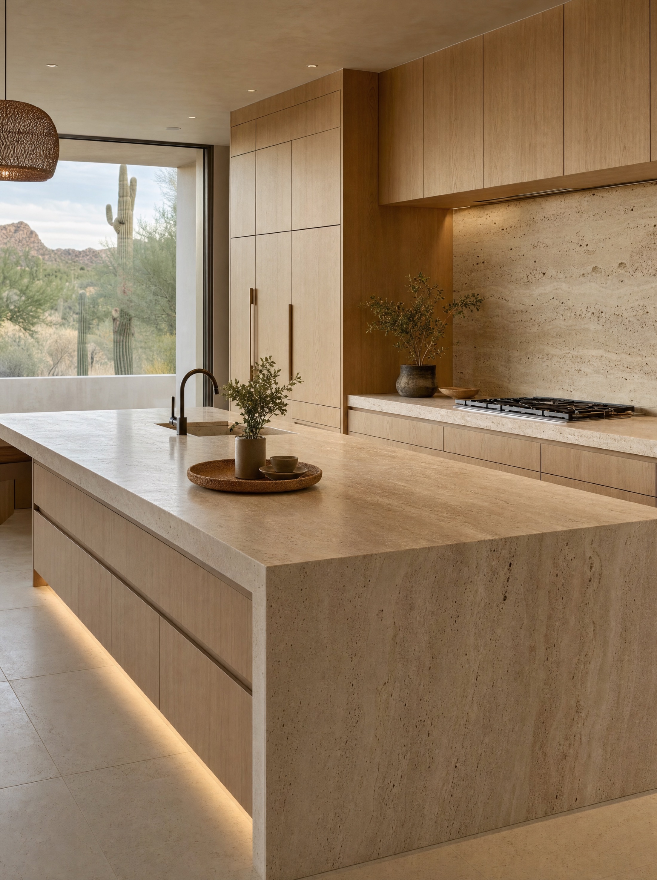 Travertine kitchen, built
